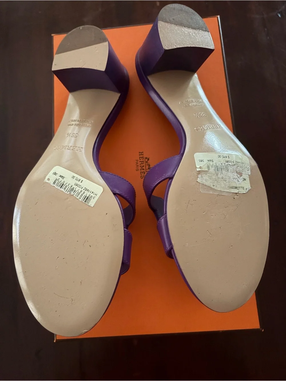 New Hermes Purple Leather Slide Sandals size 6.5 - Picture 3 of 5
